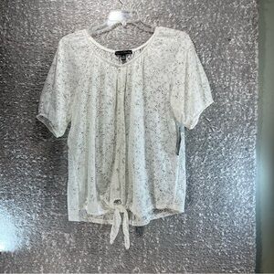 French Laundry Eyelet Crocket Knit Blouse Tie Front Faux Buttons 1X BeachNWT